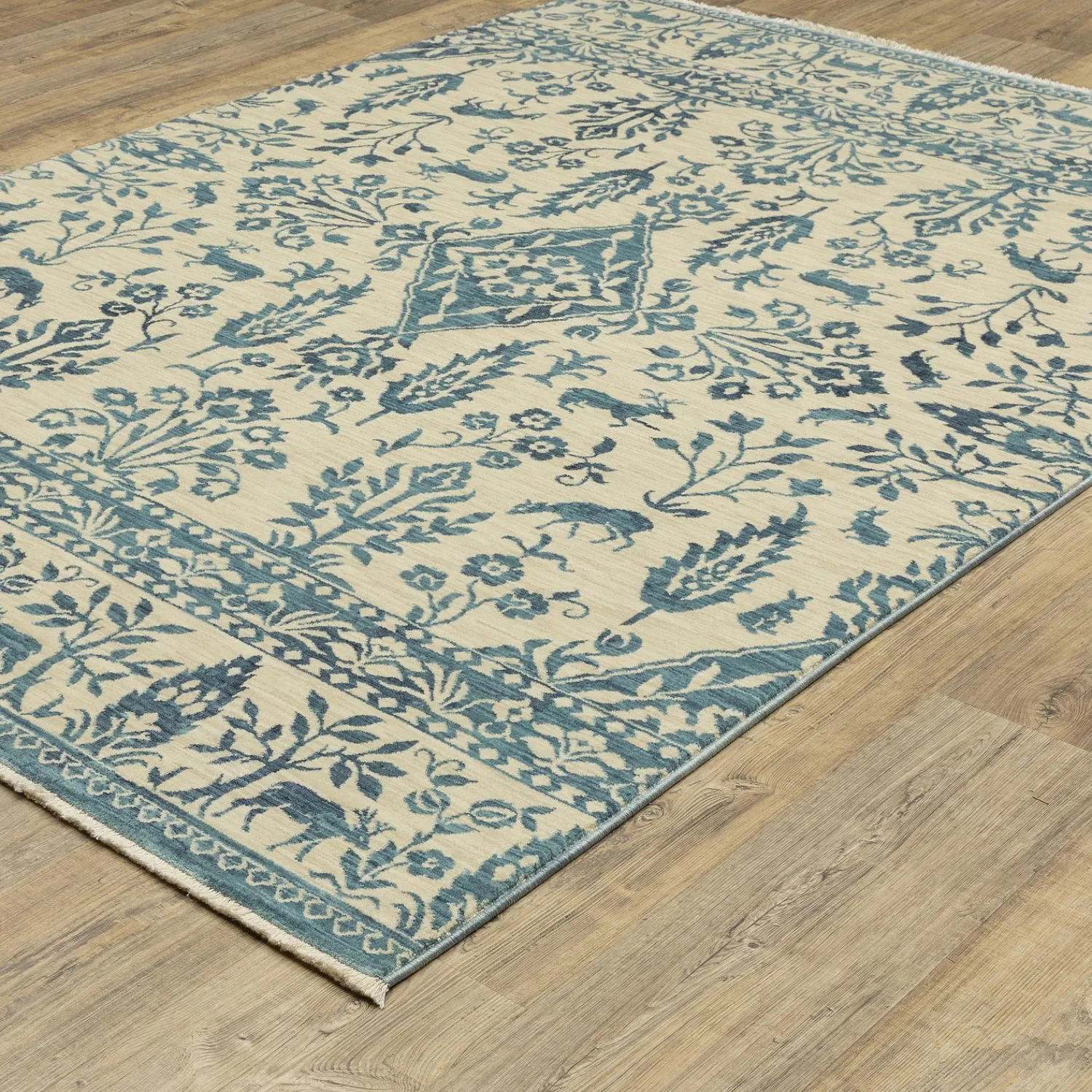 Plow & Hearth Area Rugs>Clover Hill Porcelain Polypropylene Rug, 3'3" x 5' Blue/Ivory