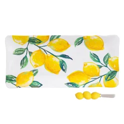 Plow & Hearth Plates & Platters>Coastal Citrus Melamine Rectangular Platter with Spreader Set, 14.25"