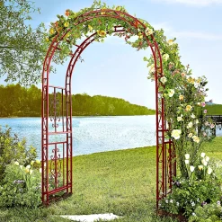 Plow & Hearth Arbors & Trellises>Colored Montebello Scrollwork Metal Garden Arbor, Americana Red