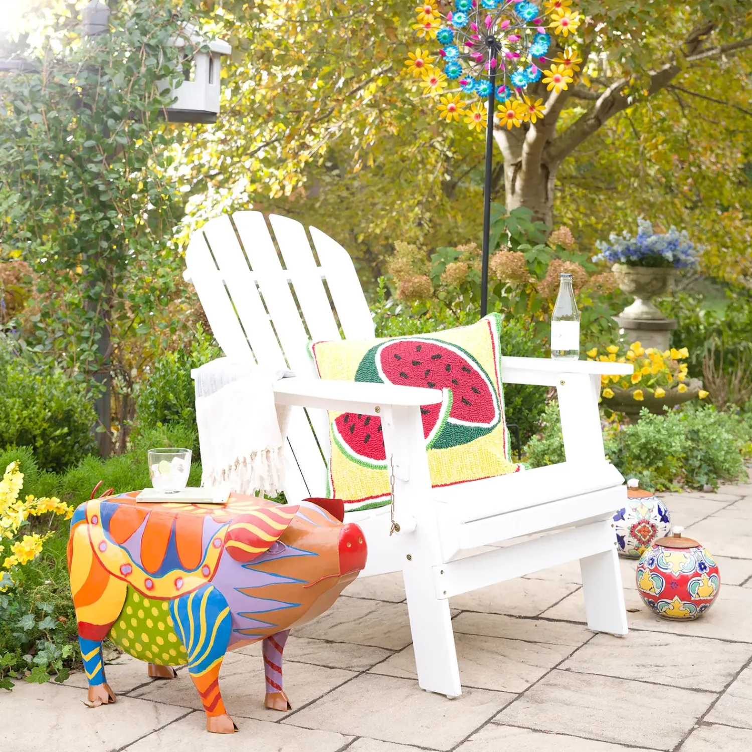 Plow & Hearth Accent Tables|Outdoor Side Tables>Colorful Folk Art Pig Side Table