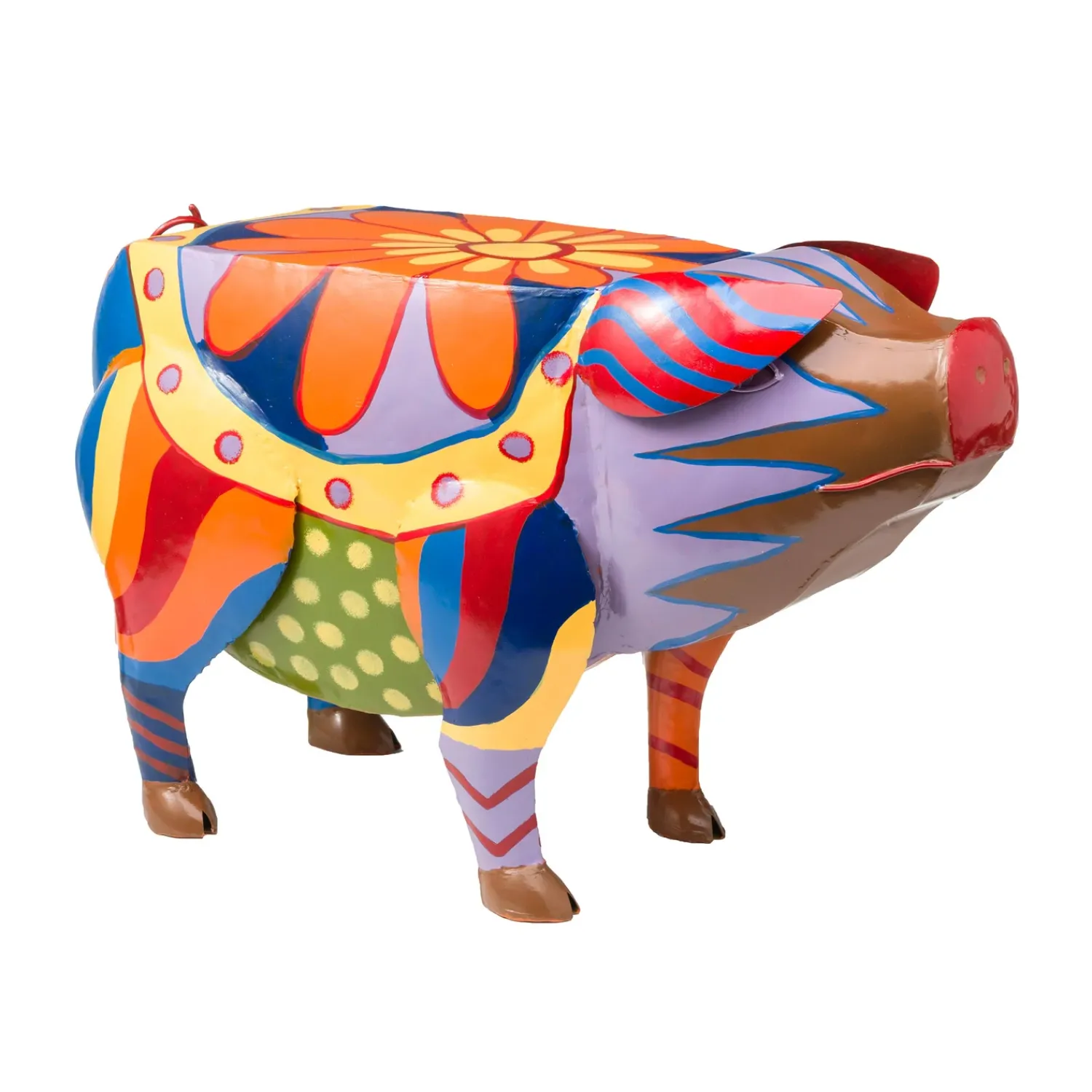 Plow & Hearth Accent Tables|Outdoor Side Tables>Colorful Folk Art Pig Side Table