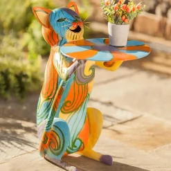 Plow & Hearth Accent Tables|Outdoor Side Tables>Colorful Metal Cat Side Table