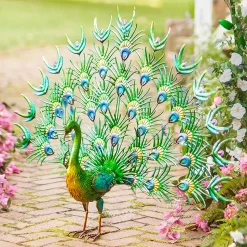 Plow & Hearth Garden Statues>Colorful Metal Indoor/Outdoor Standing Peacock Sculpture