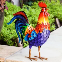 Plow & Hearth Garden Statues>Colorful Metal Rooster Garden Statue