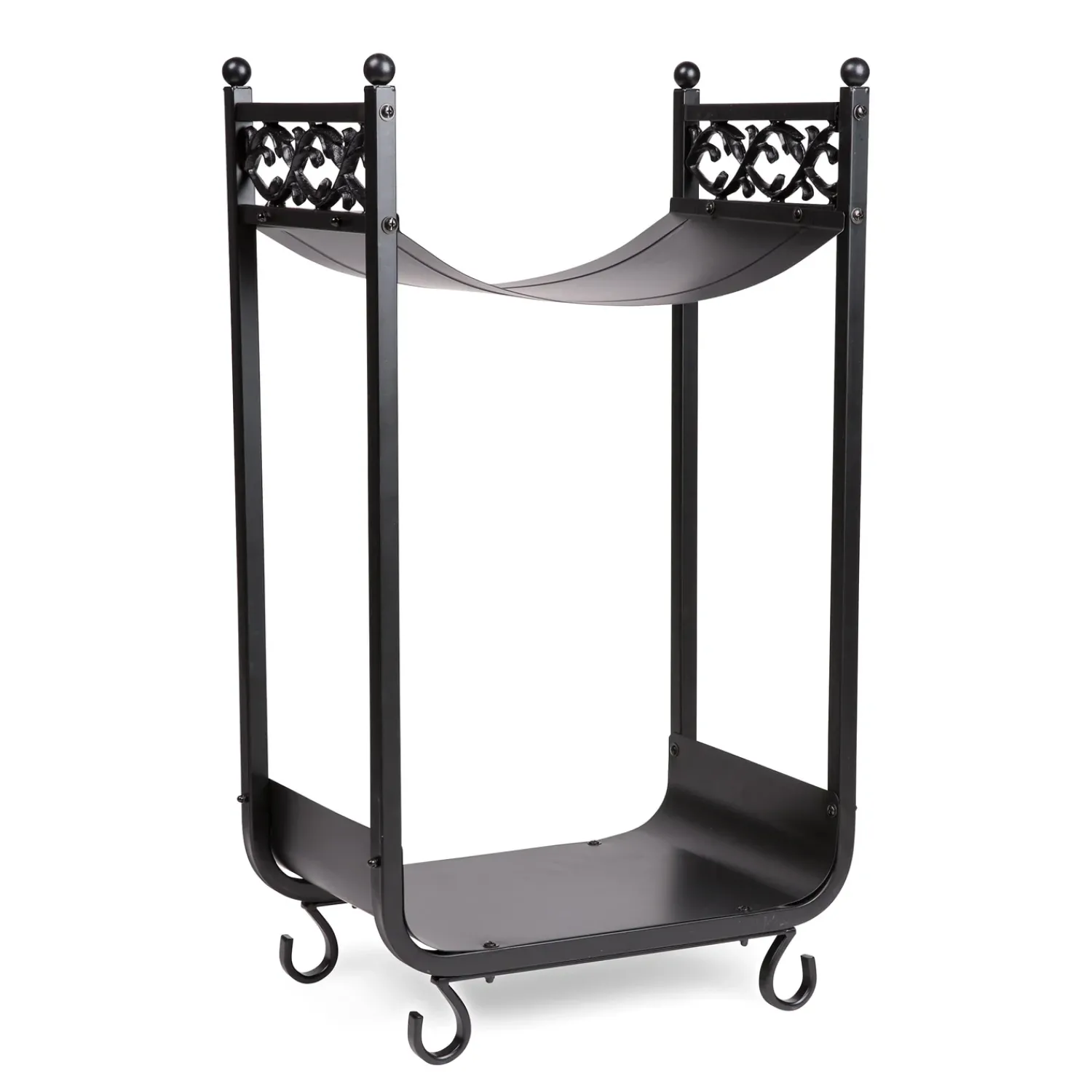 Plow & Hearth Fireplace Tool Sets|Wood Storage & Wood Racks>Compact Log Rack, Cast Iron with Scrollwork Design Black