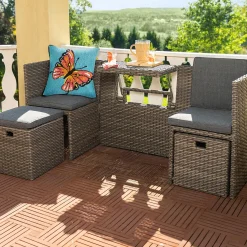 Plow & Hearth Outdoor Seating Sets>Compact Modular Wicker Balcony Seating Set with Multiple Configurations AntiqueBrown