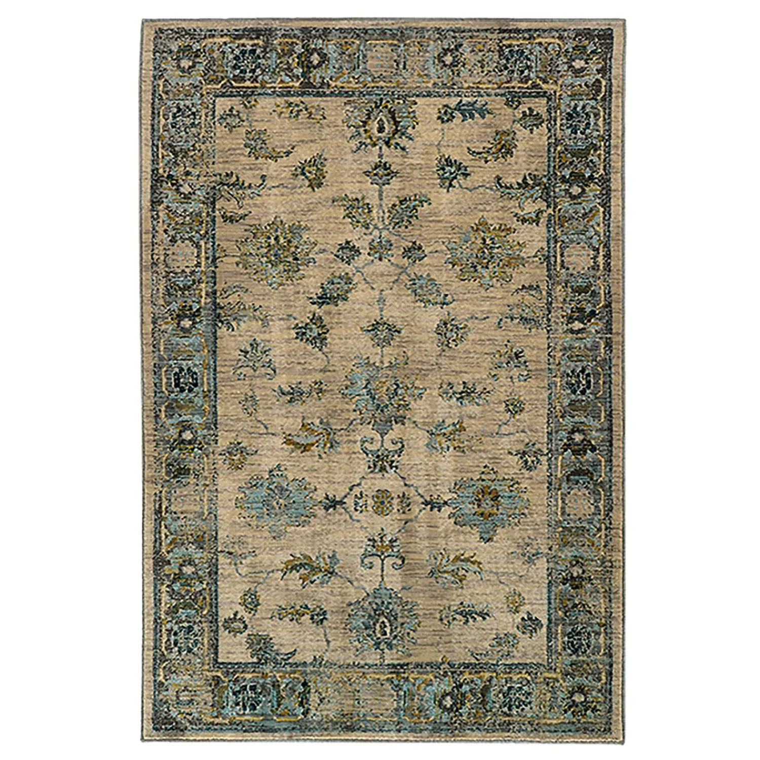 Plow & Hearth Area Rugs>Covington and Blue Antiqued Floral Rug, 7'10" x 10'10" Ivory