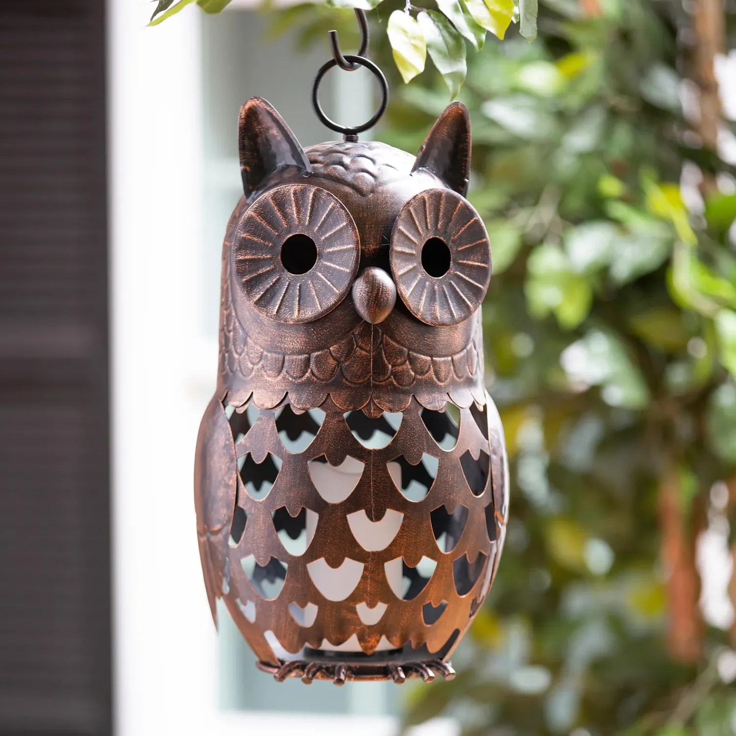 Plow & Hearth Decorative Accents|Lighted Accents>Crafted Metal LED Owl Lantern