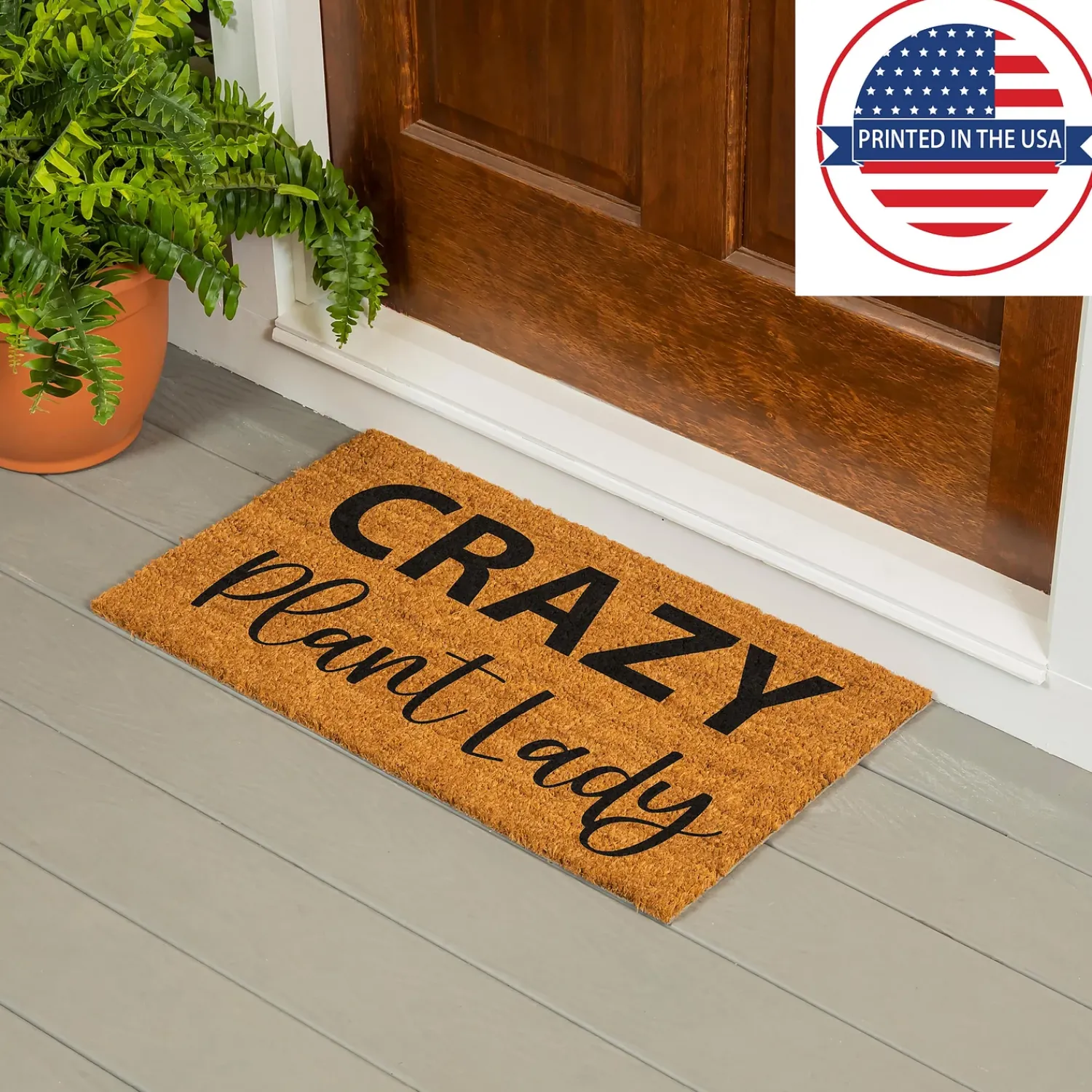 Plow & Hearth Coir Mats>Crazy Plant Lady Coir Mat