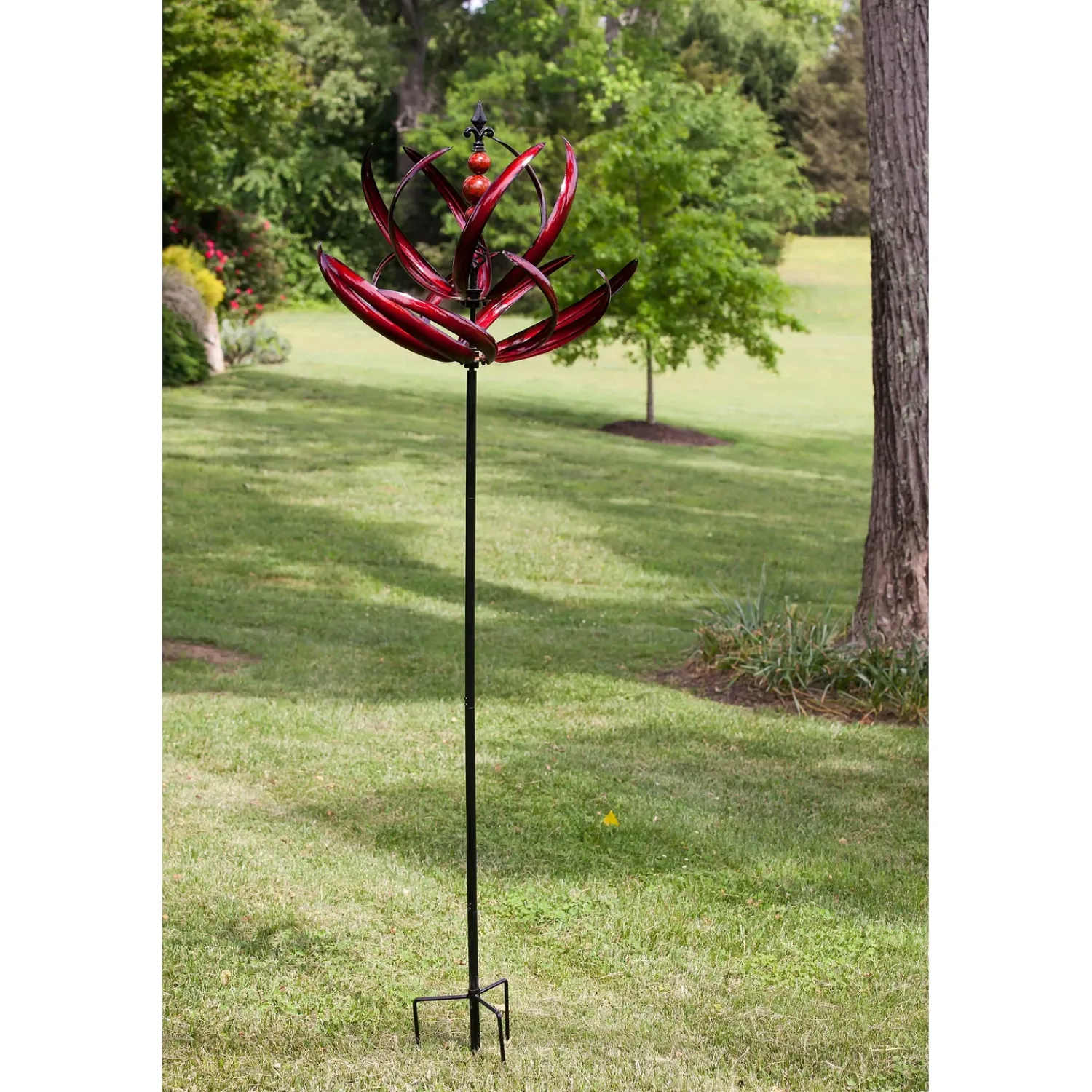 Plow & Hearth Wind Spinners>Crimson Lotus Metal Wind Spinner