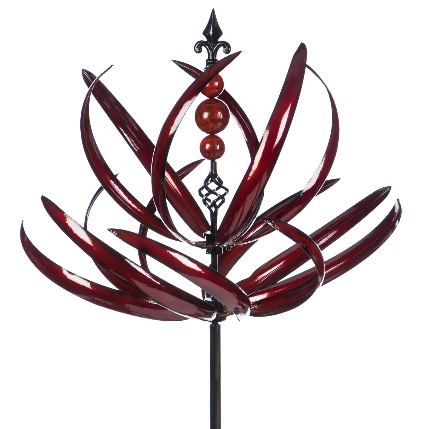 Plow & Hearth Wind Spinners>Crimson Lotus Metal Wind Spinner