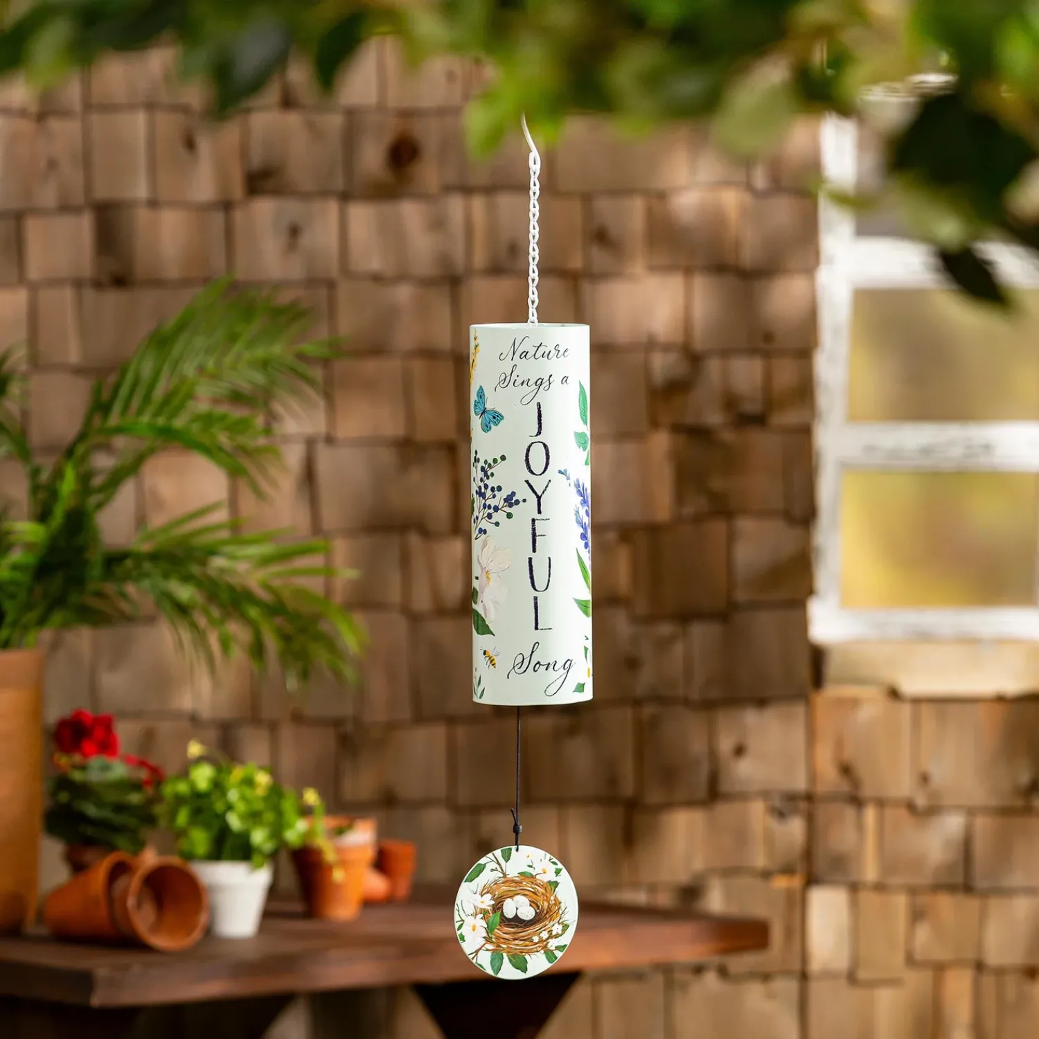Plow & Hearth Wind Chimes & Mobiles>Cylinder Chime, "Nature Sings a Joyful Song", 36"