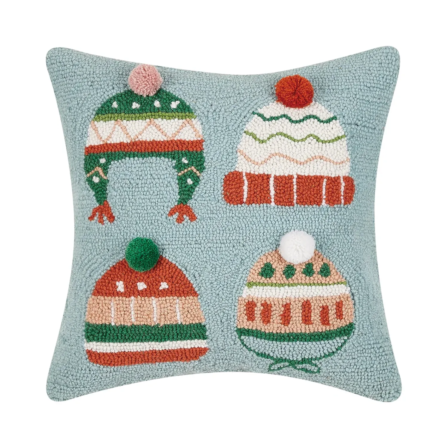 Plow & Hearth Outdoor Throw Pillows|Decorative Pillows>3D Winter Hats Hand-Hooked Wool Throw Pillow
