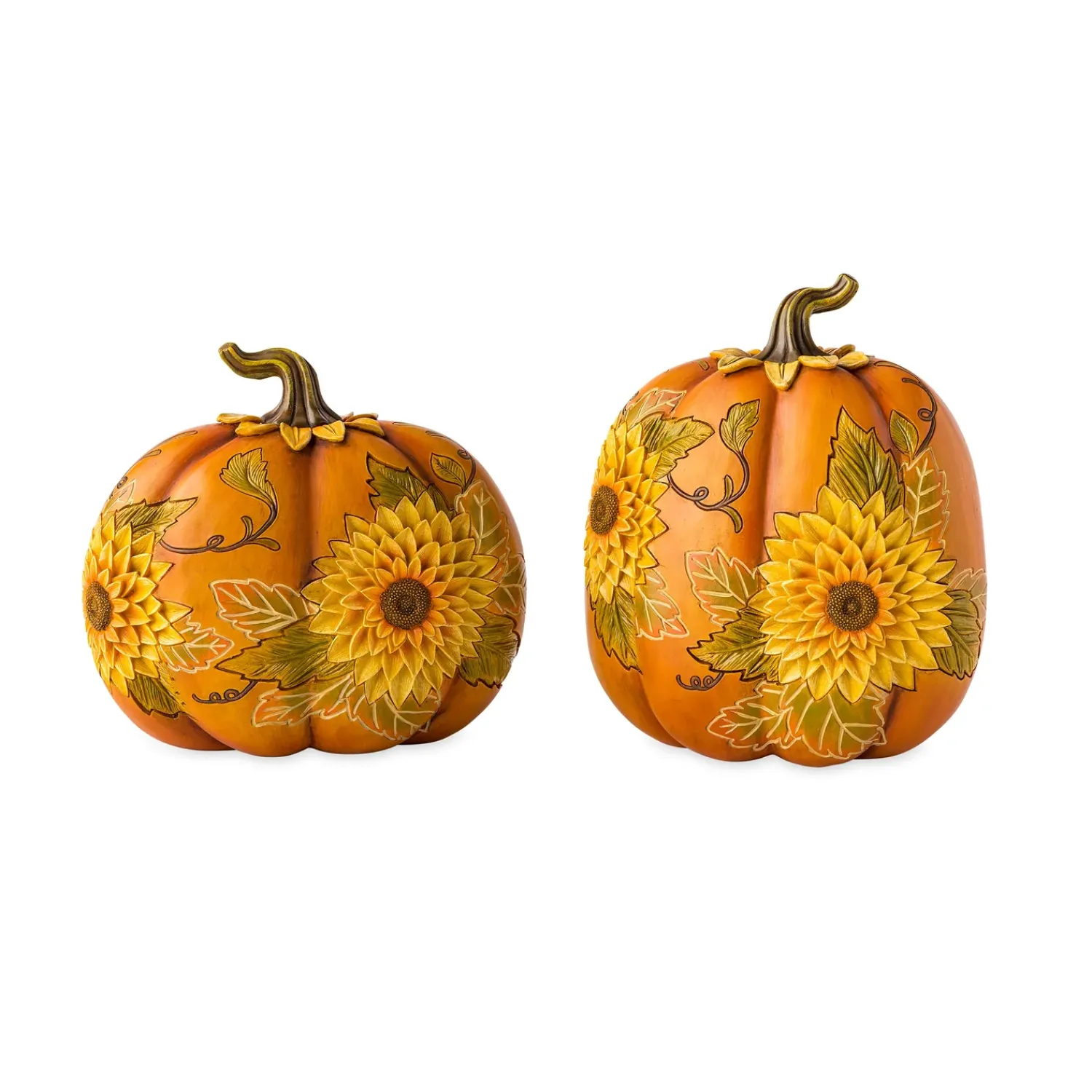 Plow & Hearth Garden Statues|Decorative Accents>Decorative Indoor/Outdoor Pumpkins With Carved-Wood Look, Set of 2