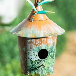 Plow & Hearth Bird Feeders|Decorative Accents>Decorative Metal Birdhouse Statue