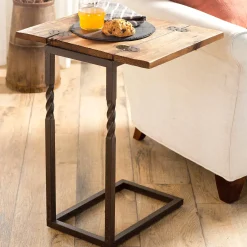 Plow & Hearth Accent Tables>Deep Creek Rustic Pull-Up Table with Fold-Out Leaves in Wood and Metal