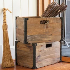 Plow & Hearth Chests & Storage Cabinets|Canisters & Storage>Deep Creek Rustic Wood Storage Crates, Set of 2