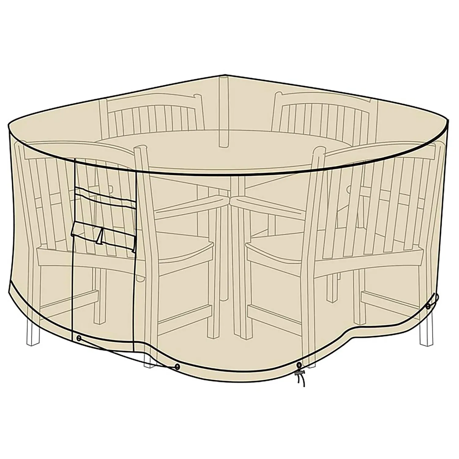 Plow & Hearth Outdoor Clean Up|Outdoor Dining Sets>Deluxe Extra Large Round Table and Chairs Cover Tan