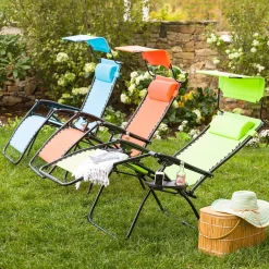 Plow & Hearth Chairs & Rockers|Rockers & Gliders>Deluxe Zero Gravity Chair With Awning, Table And Drink Holder