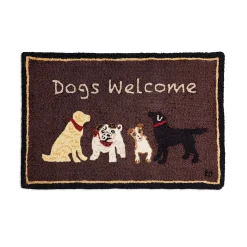 Plow & Hearth Pet Products|Hearth Rugs>Dogs Welcome Hand-Hooked Wool Accent Rug, 24" x 36" Brown