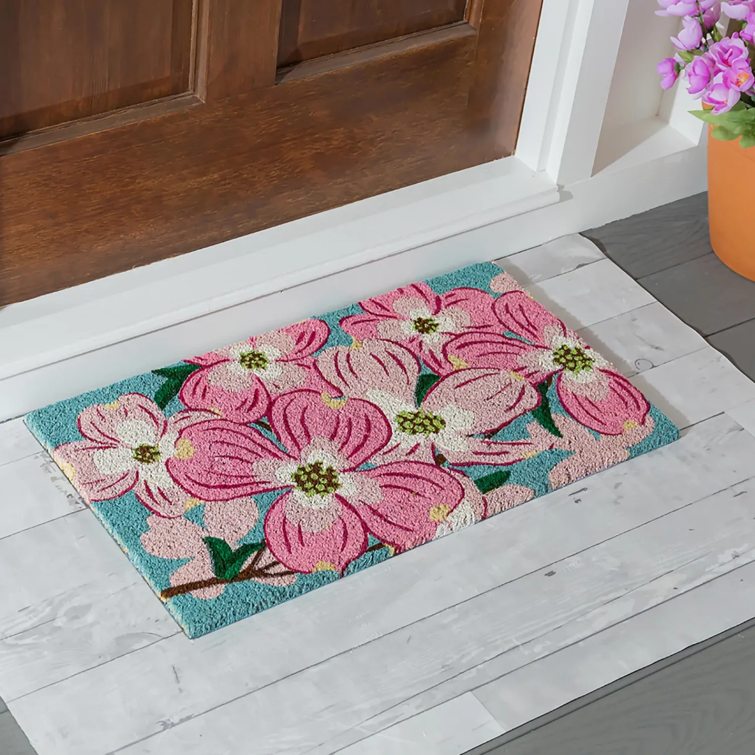 Plow & Hearth Coir Mats>Dogwood Blossoms Coir Mat