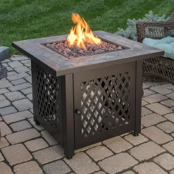 Plow & Hearth Fire Pits|Fire Pits>Dolan Outdoor LP Gas Fire Pit with Slate Tile Top, 30"