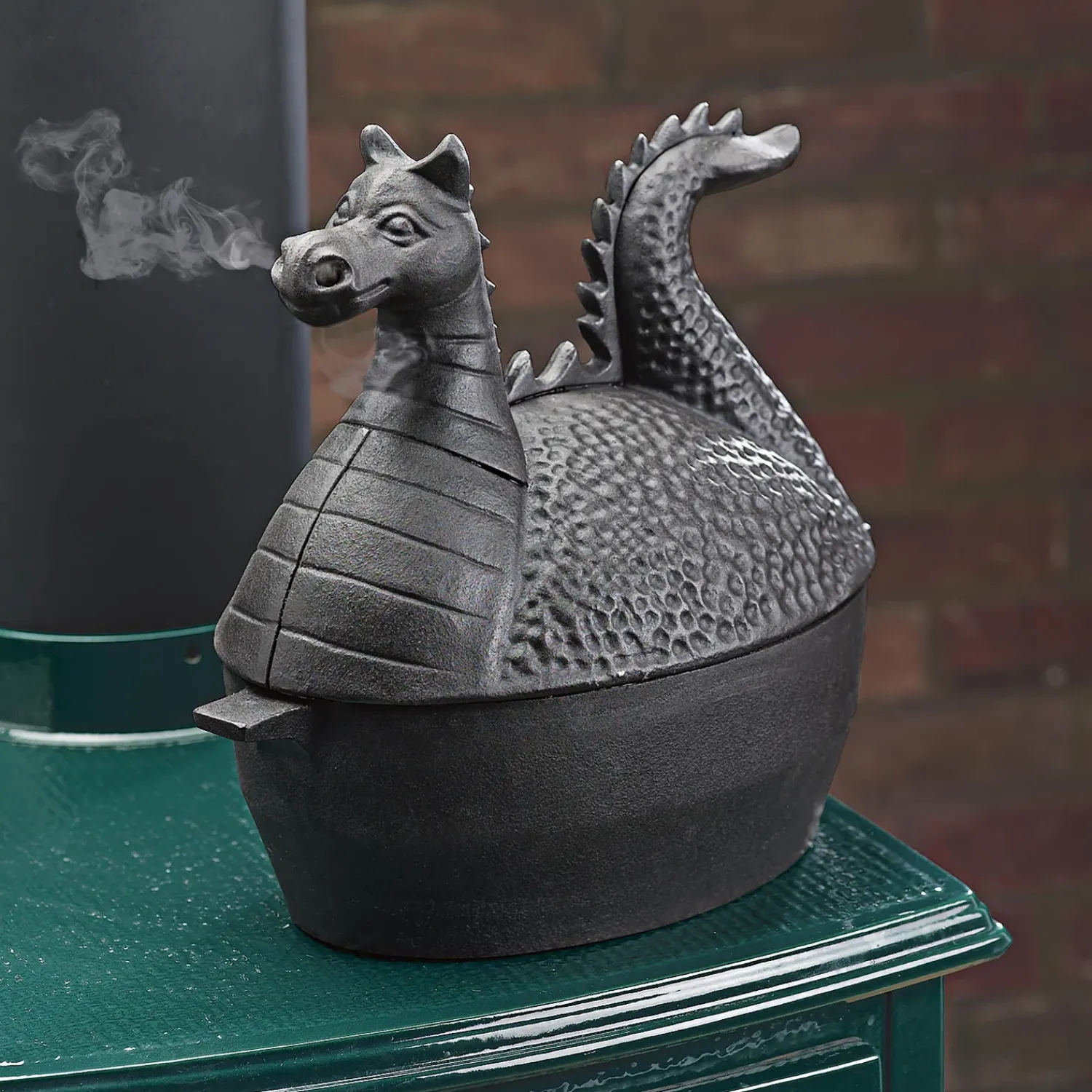 Plow & Hearth Woodstove Steamers>Dragon Woodstove Steamer in Cast Iron Black