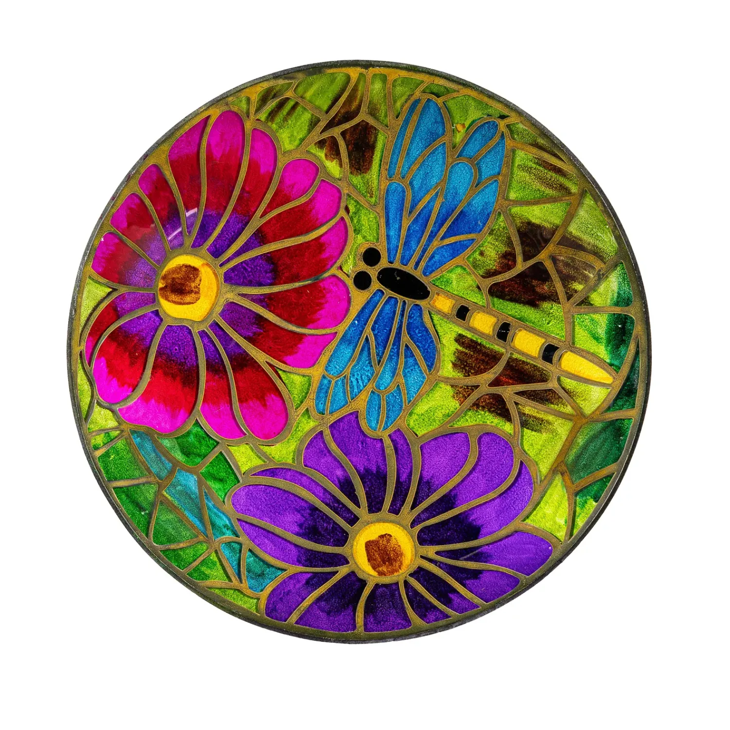 Plow & Hearth Birdbaths>Dragonfly Hand Painted Glass Bird Bath, 18"