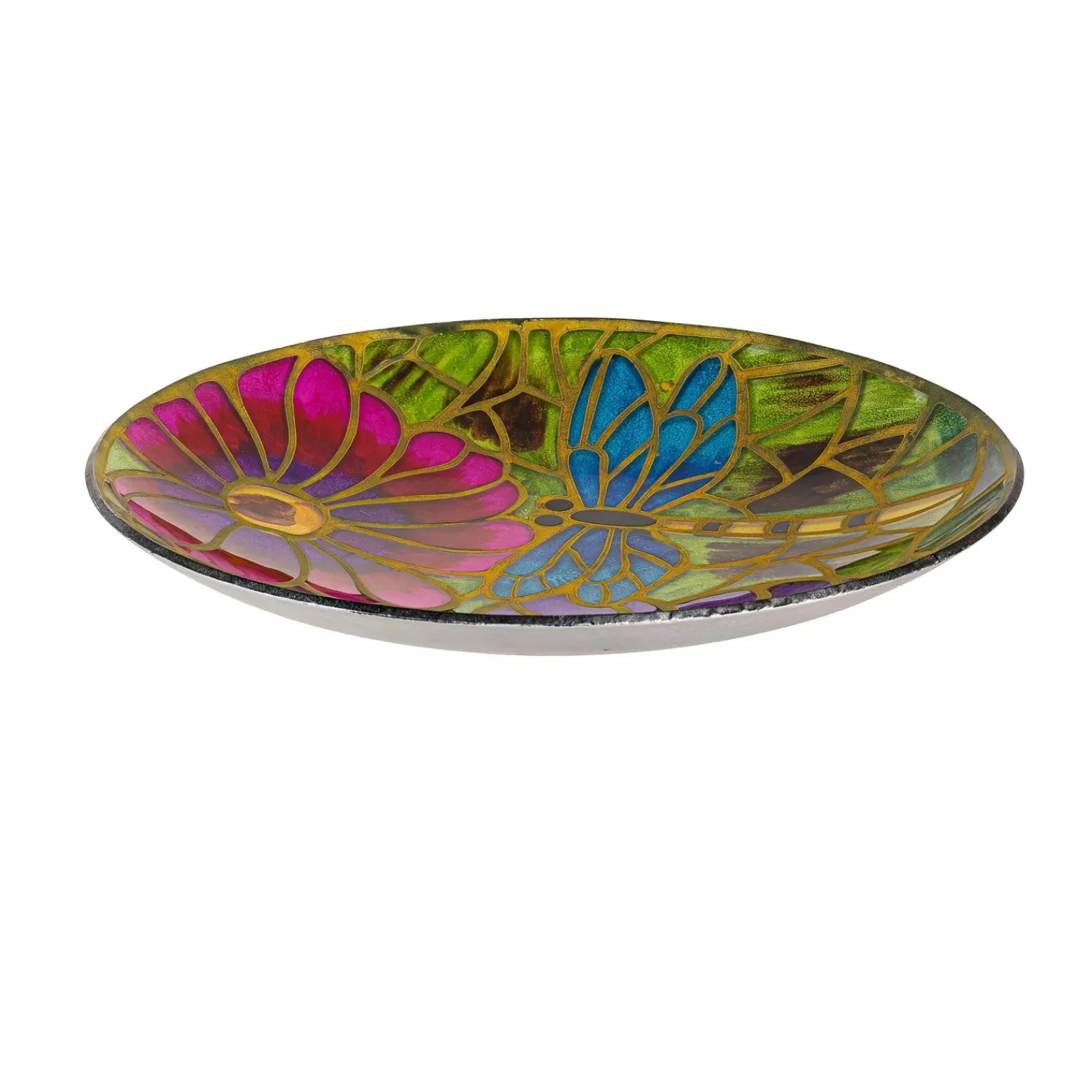 Plow & Hearth Birdbaths>Dragonfly Hand Painted Glass Bird Bath, 18"