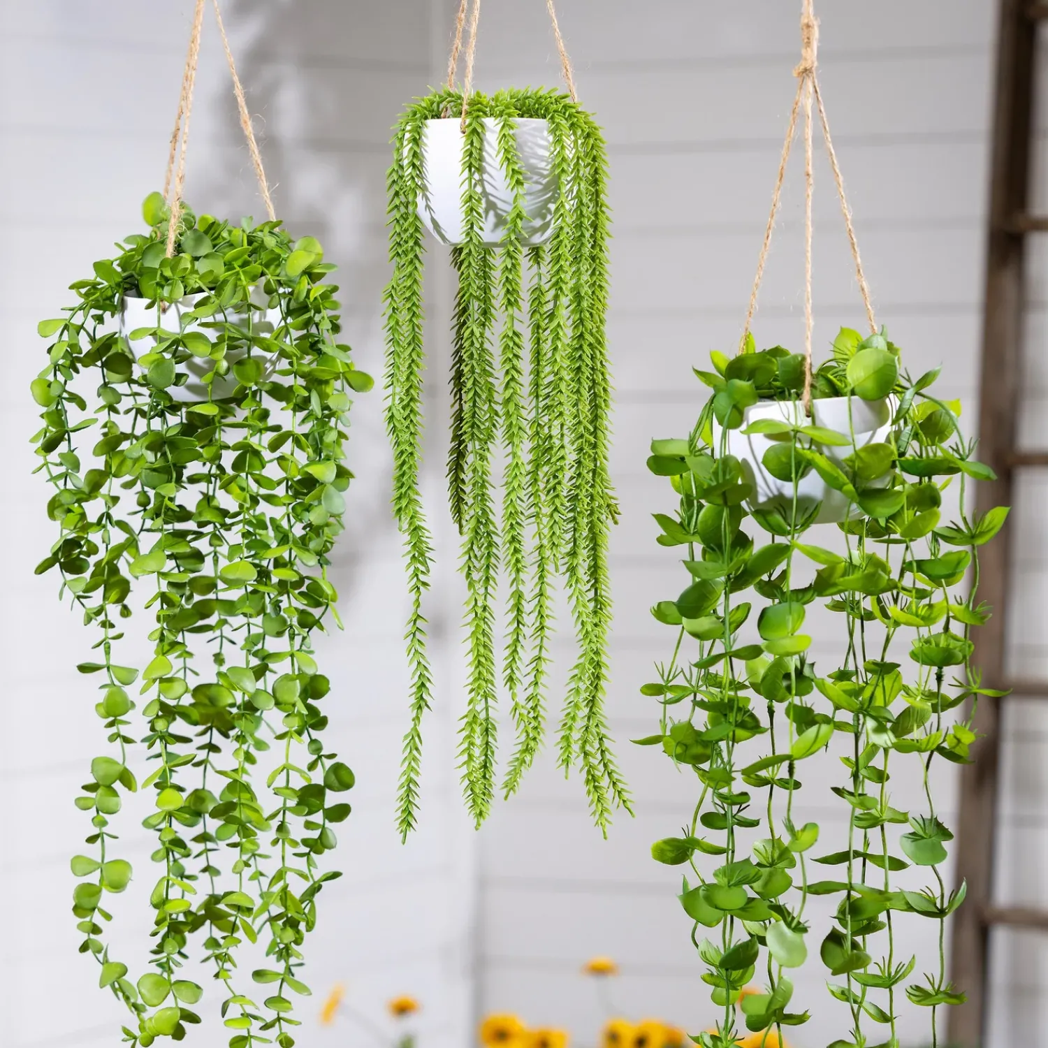 Plow & Hearth Planters & Plant Stands|Faux Flowers & Plants>Dripping Succulent Faux Hanging Plant, 20"L