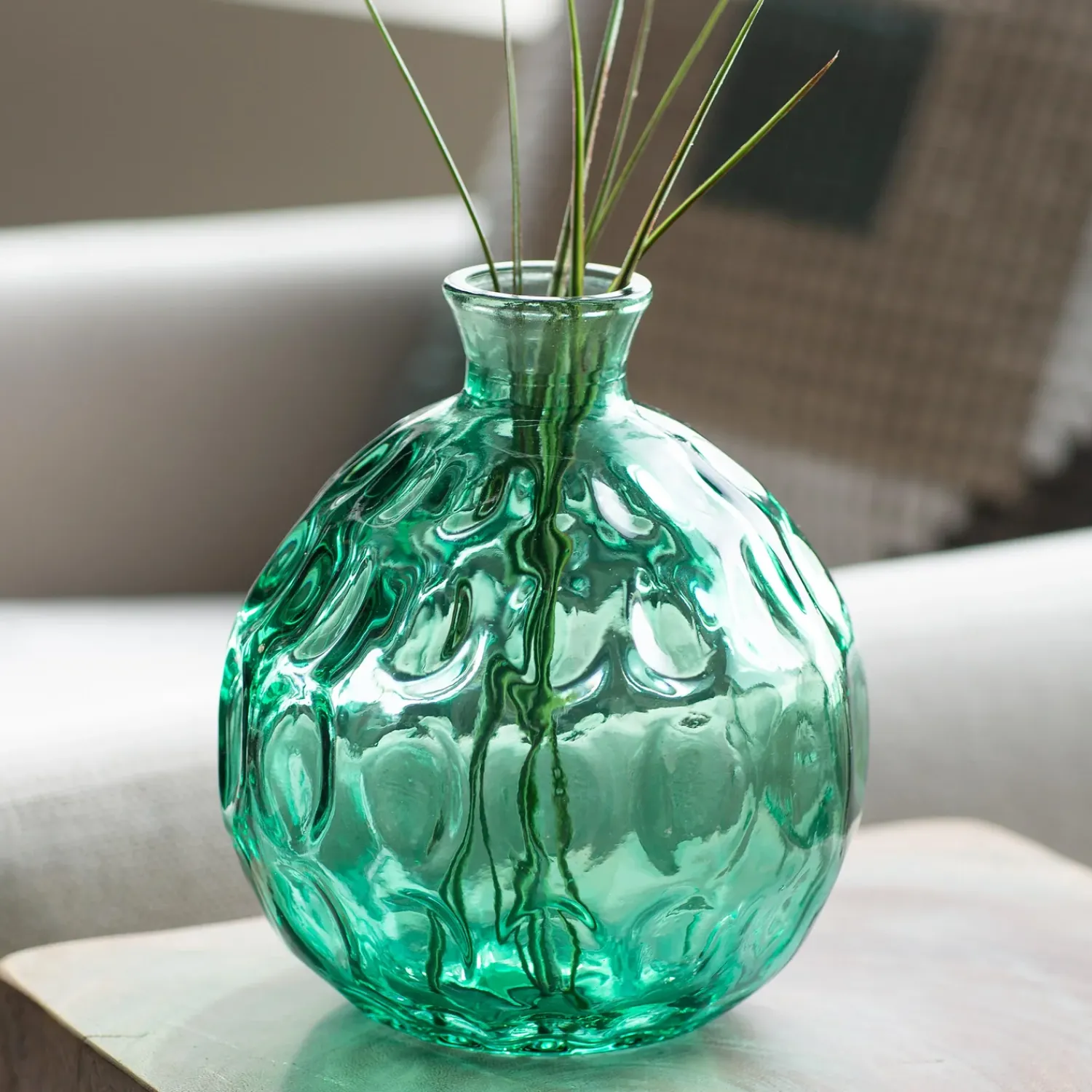 Plow & Hearth Planters & Vases>Dune Round Recycled Dimpled Glass Vase, 7.5"H