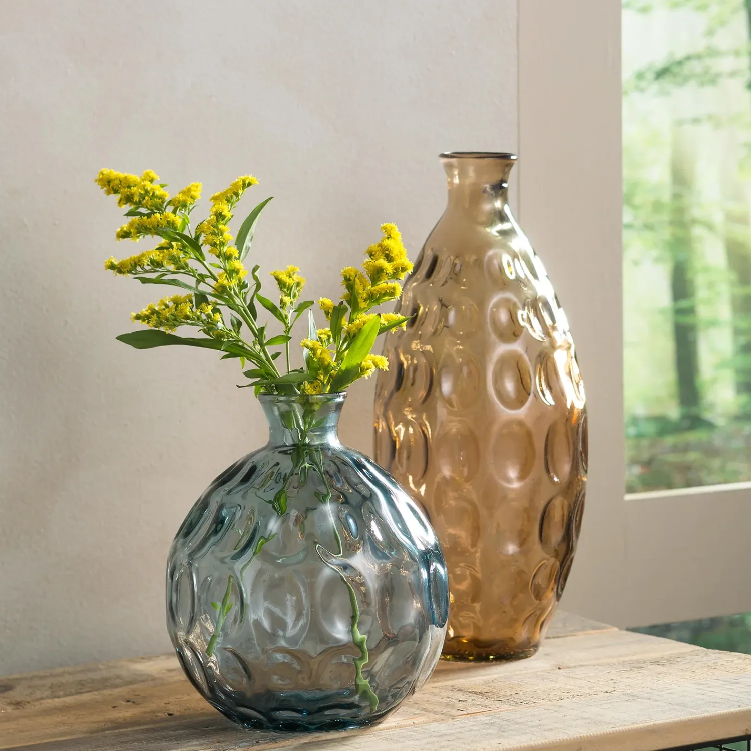 Plow & Hearth Planters & Vases>Dune Round Recycled Dimpled Glass Vase, 7.5"H
