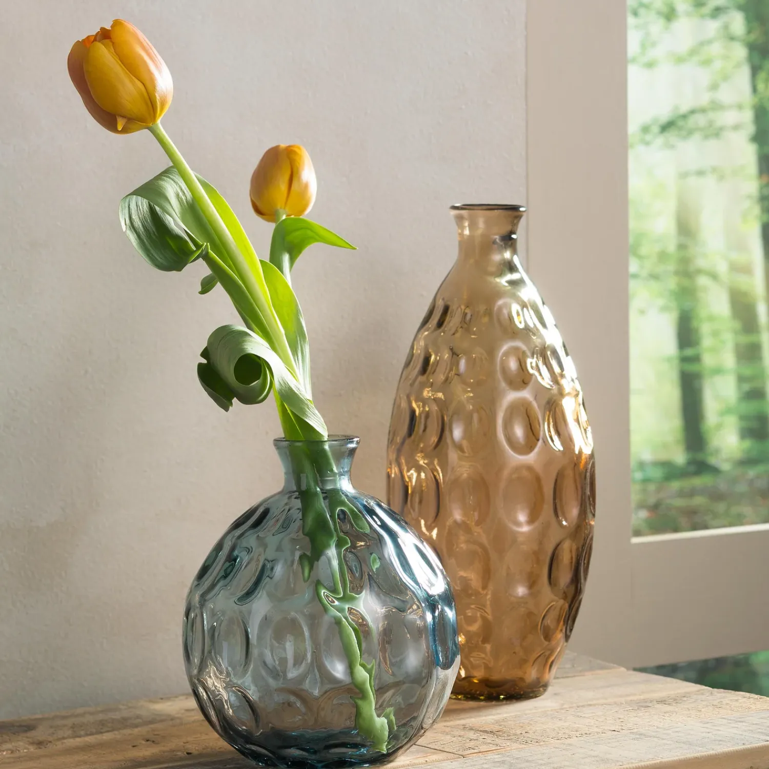 Plow & Hearth Planters & Vases>Dune Round Recycled Dimpled Glass Vase, 7.5"H