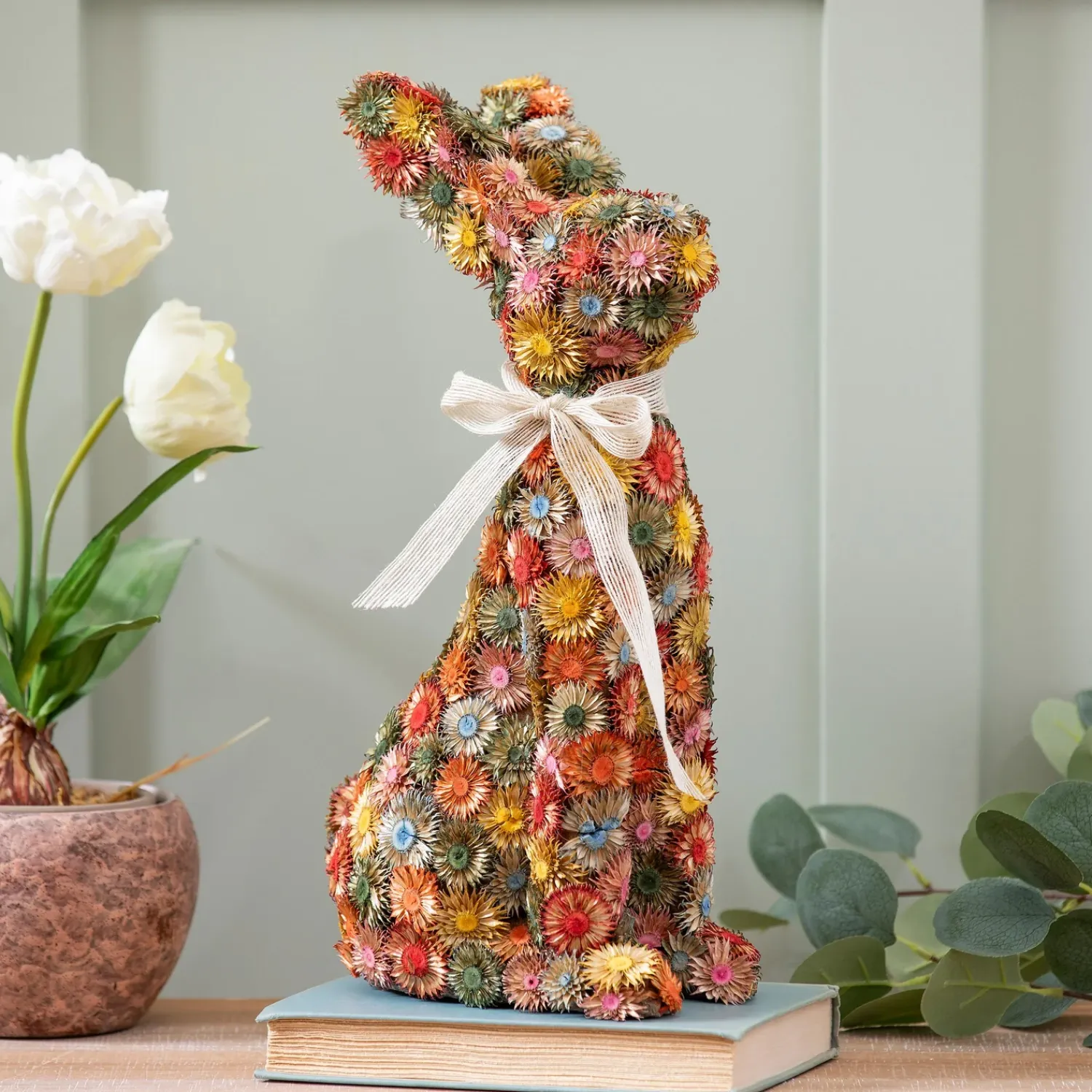 Plow & Hearth Decorative Accents>Easter Bunny Dried Floral Decor, 16"H