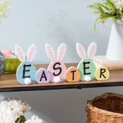 Plow & Hearth Decorative Accents>Easter Bunny Eggs Wood Table Decor, 16.75"L