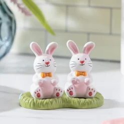 Plow & Hearth Salt & Pepper Shakers>Easter Bunny Scene Ceramic Salt and Pepper Set