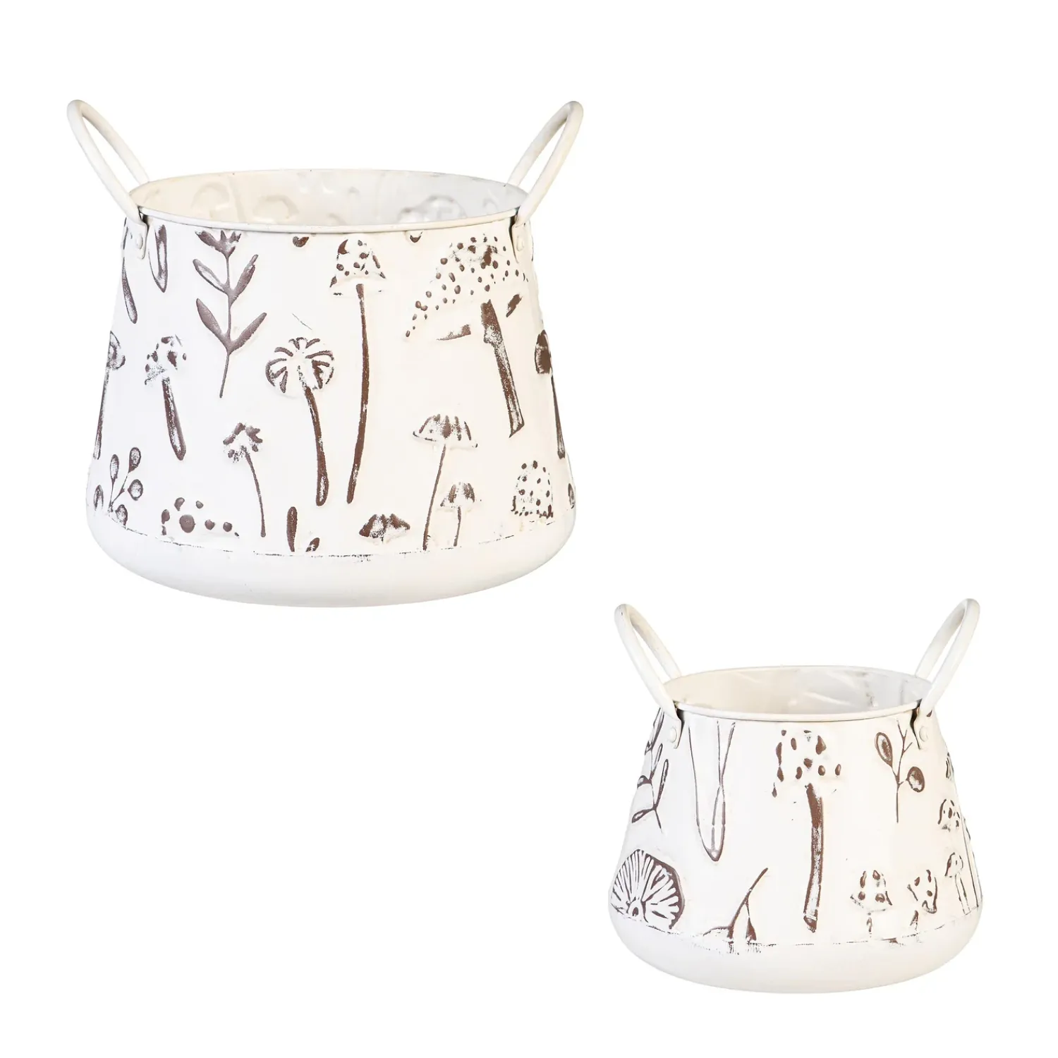Plow & Hearth Planters & Plant Stands>Embossed Mushrooms Planter with Handles, Nested Set of 2