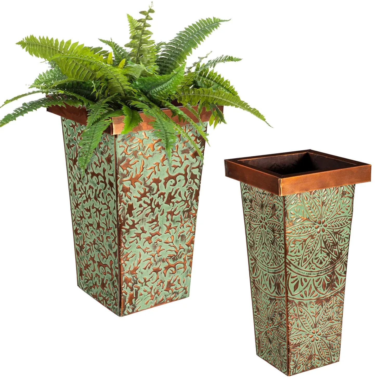 Plow & Hearth Planters & Plant Stands>Embossed Square Door Planter, Nested Set of 2