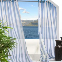 Plow & Hearth Shades & Umbrellas|Outdoor Curtains>Escape Striped Outdoor Curtain Panel, 96"L Khaki