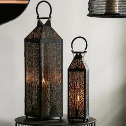 Plow & Hearth Candles & Lanterns>Etched Metal Candle Lanterns, Set of 2