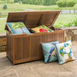 Plow & Hearth Outdoor Benches>Eucalyptus Wood Storage Box, Lancaster Outdoor Furniture Collection Natural