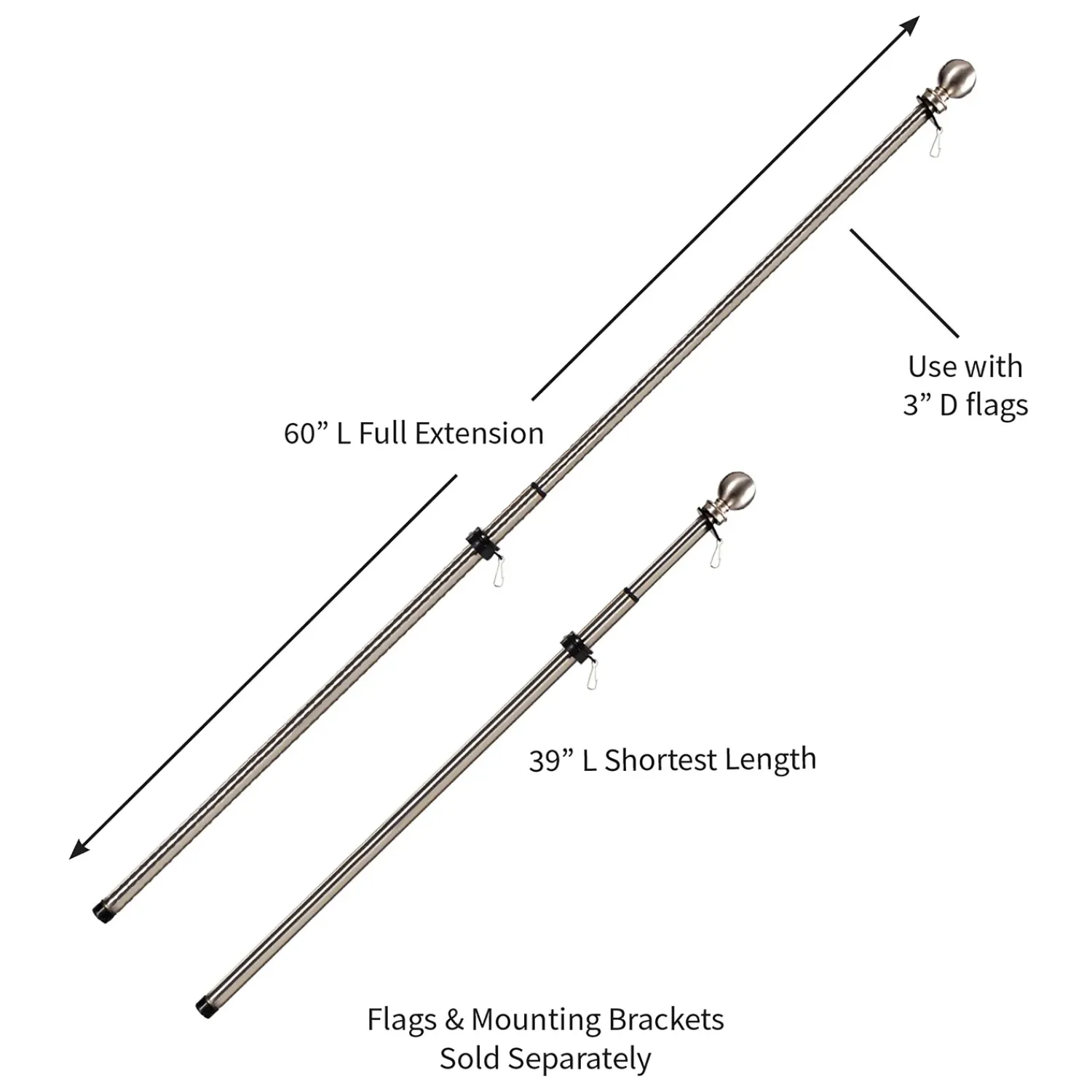 Plow & Hearth Flag Accessories>Extendable Metal House Flag Pole Silver