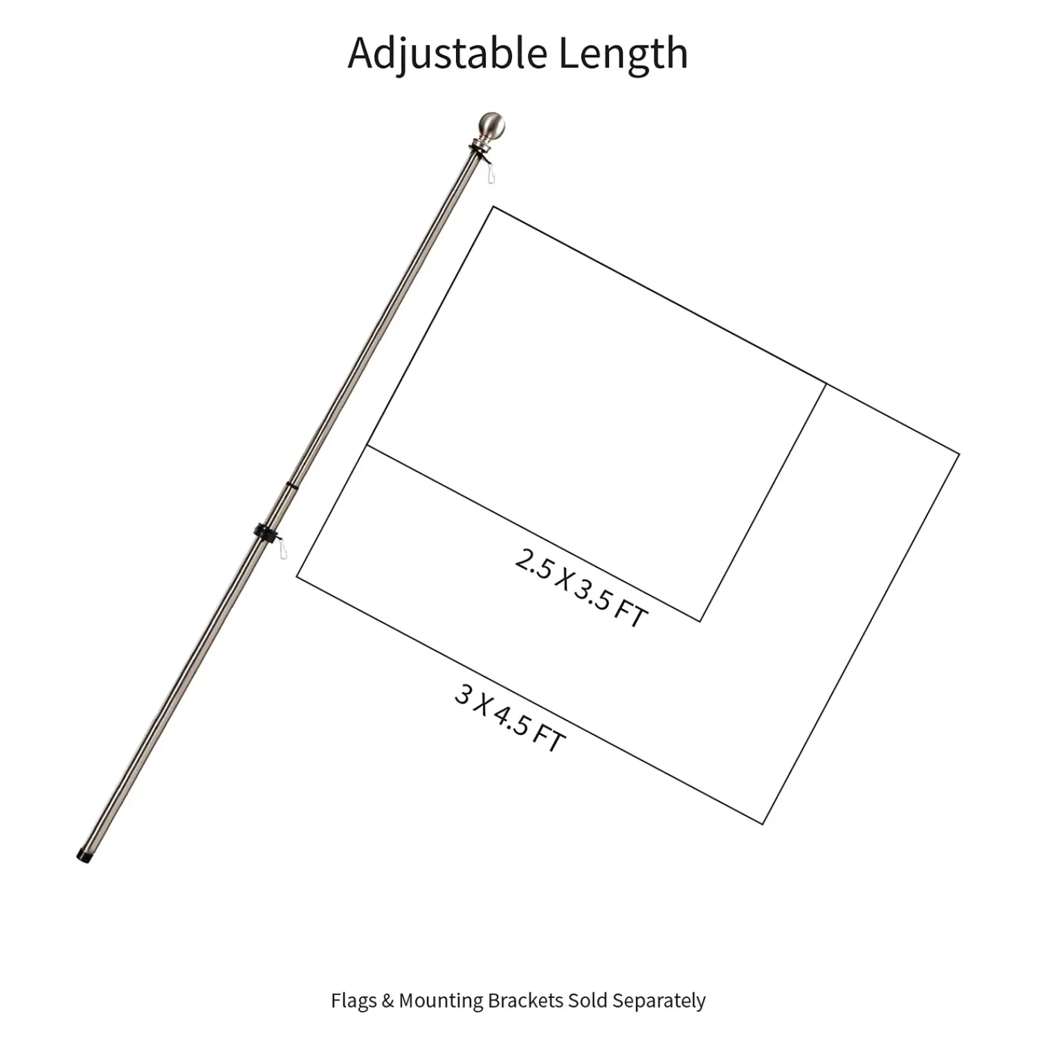 Plow & Hearth Flag Accessories>Extendable Metal House Flag Pole Silver