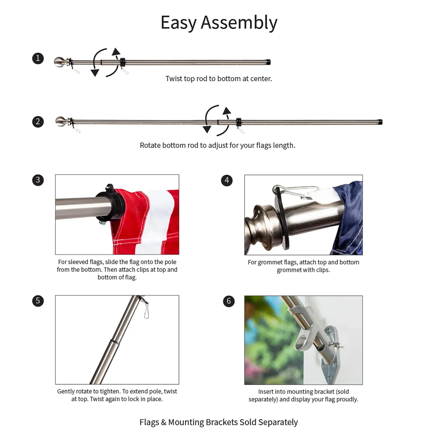 Plow & Hearth Flag Accessories>Extendable Metal House Flag Pole Silver