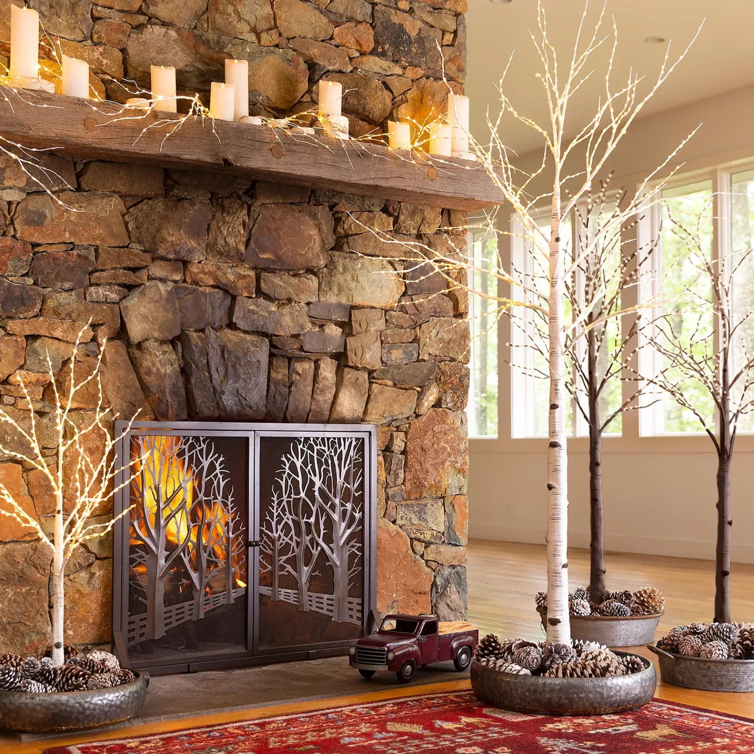 Plow & Hearth Faux Flowers & Plants|Lighted Trees & Garlands>Extra Large Indoor/Outdoor Birch Tree with 750 Warm White Lights Brown