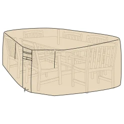 Plow & Hearth Outdoor Clean Up|Outdoor Dining Sets>Extra-Large Deluxe Furniture Cover for Recgle/Oval Dining Table and Chairs Tan