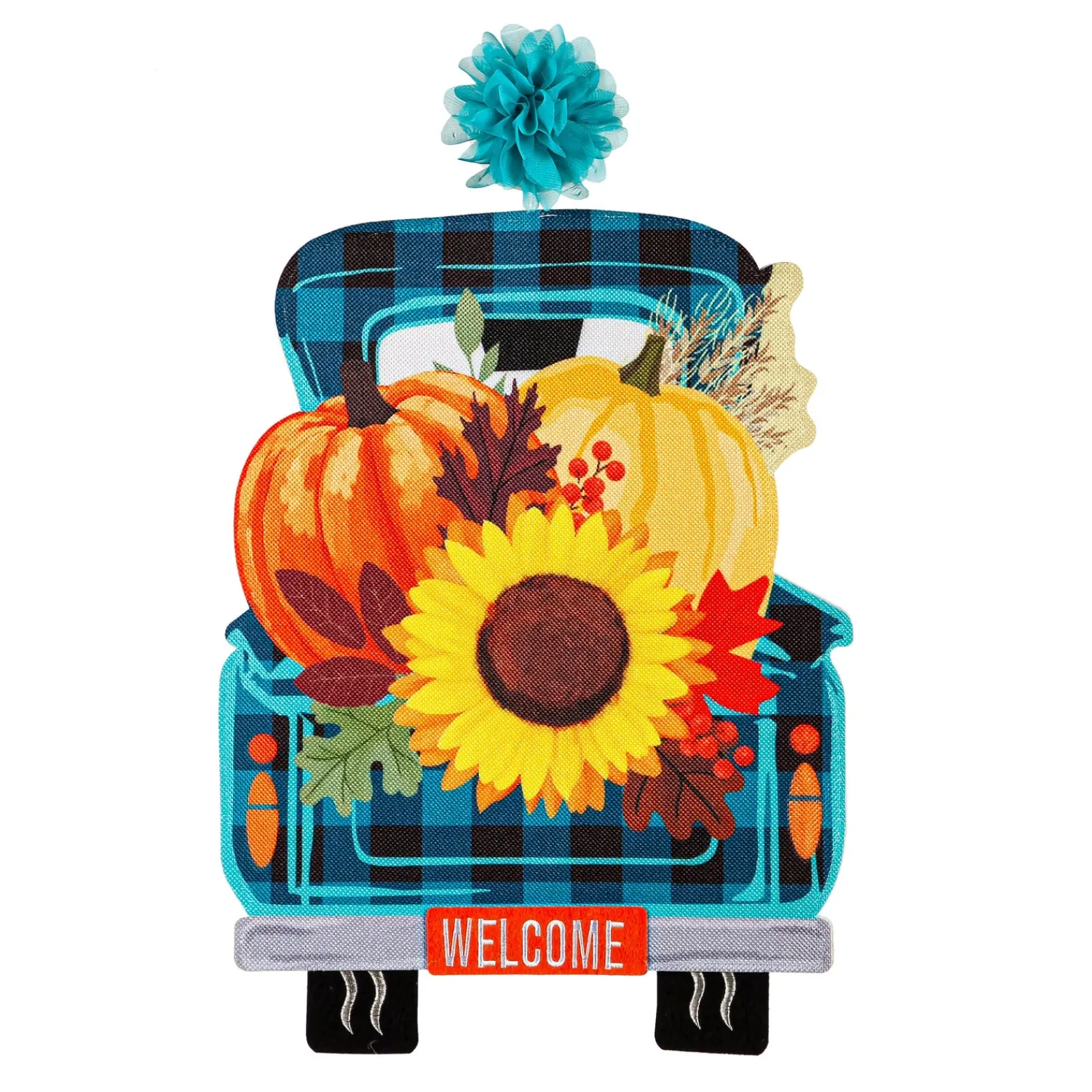Plow & Hearth Fabric Door Hangers>Fall Plaid Truck Lighted Window Décor