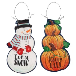 Plow & Hearth Fabric Door Hangers>Fall Stacked Pumpkin/Winter Snowman Double Sided Estate Door Décor