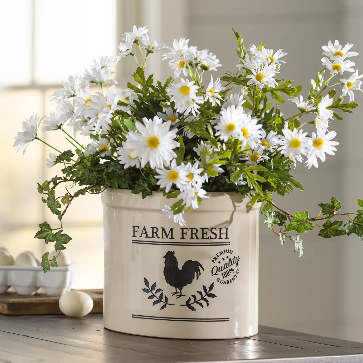 Plow & Hearth Planters & Plant Stands>Farm Fresh Rooster Stoneware Crock