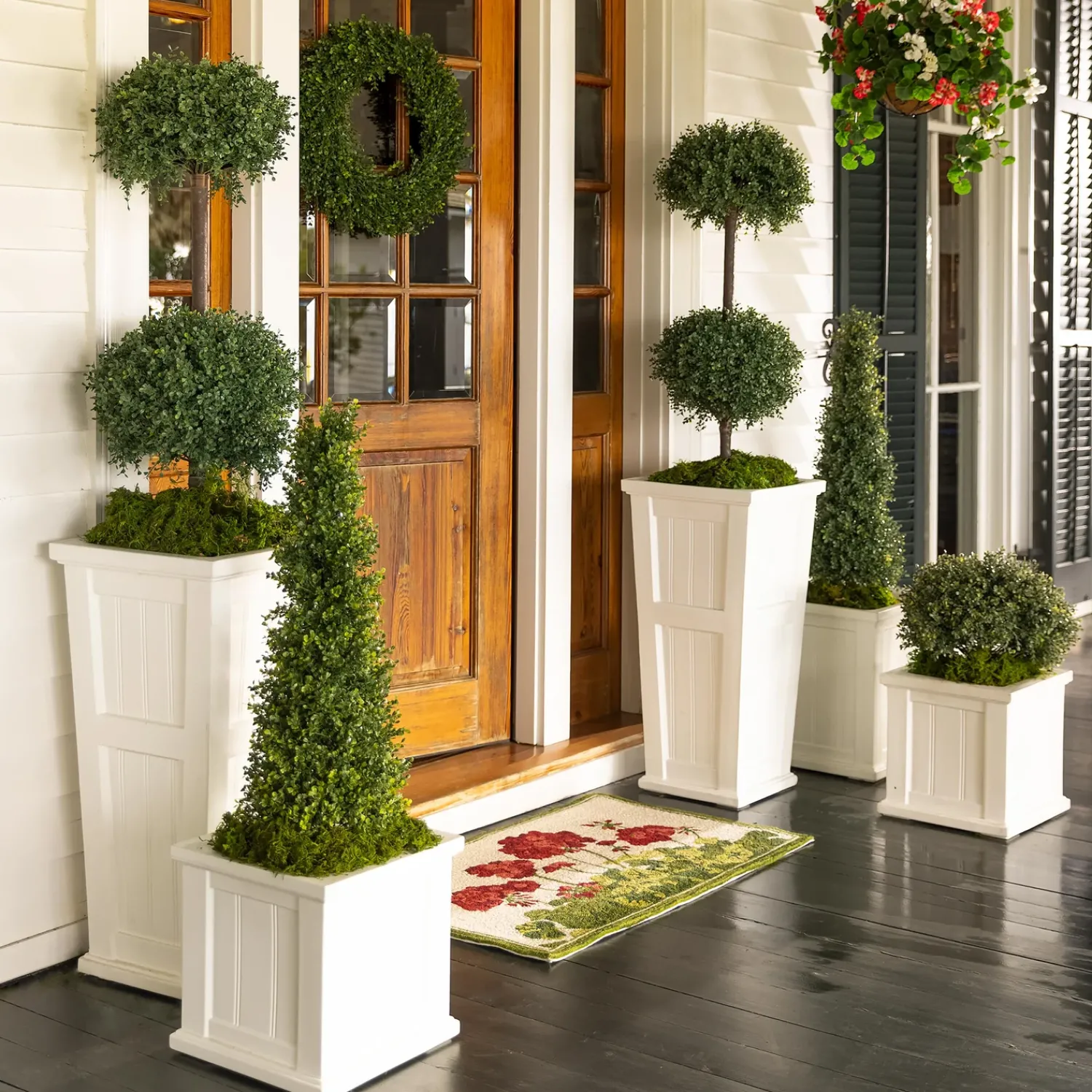 Plow & Hearth Faux Flowers & Plants|Lighted Trees & Garlands>Faux Boxwood Double Topiary Sphere, 20" dia.